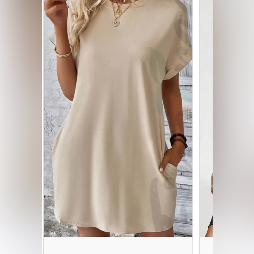 Casual tan khaki super soft T-Shirt Dress medium new
